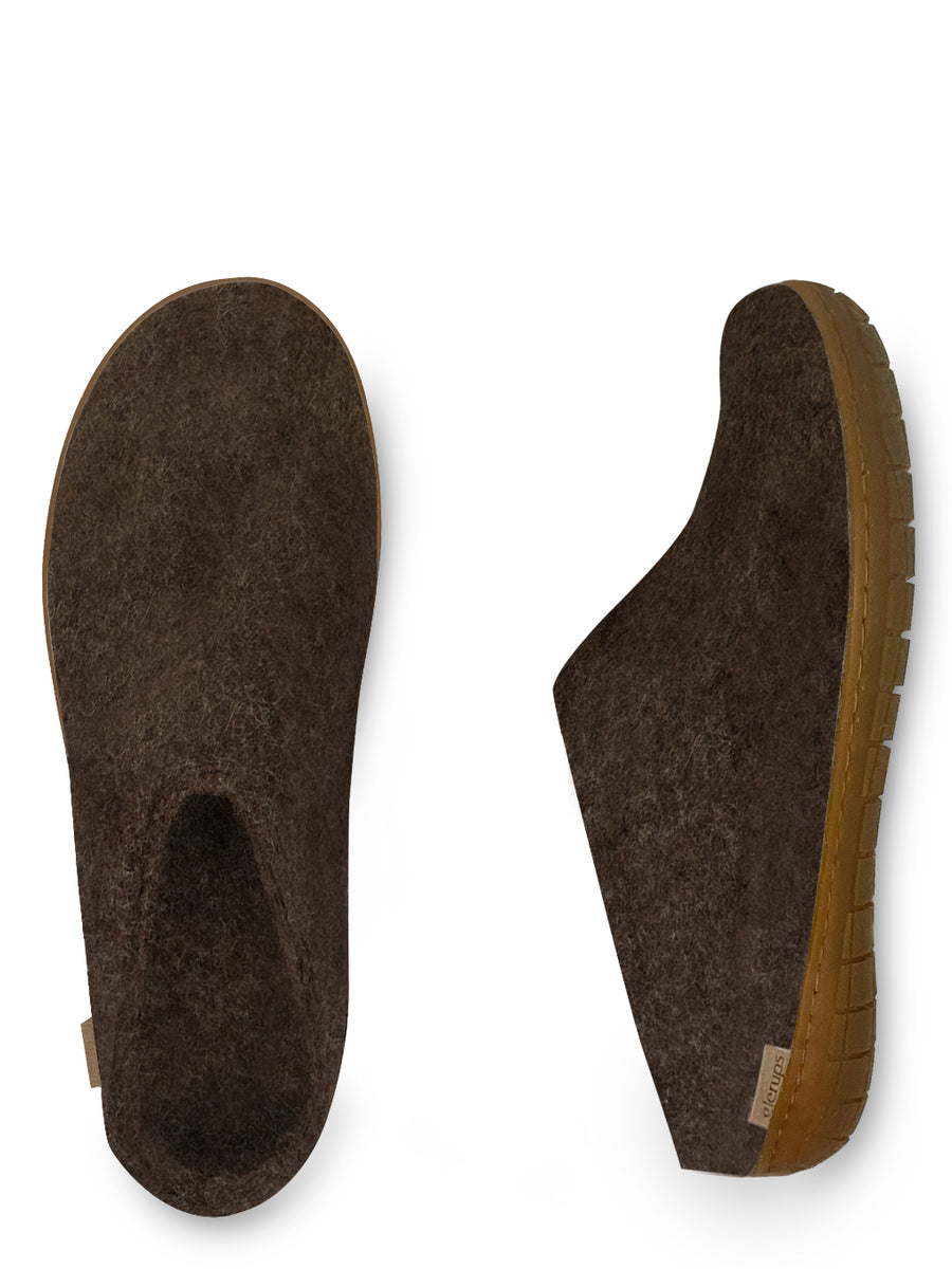 Glerups Danish Felt Mule Slippers Unisex Chestnut Rubber Sole