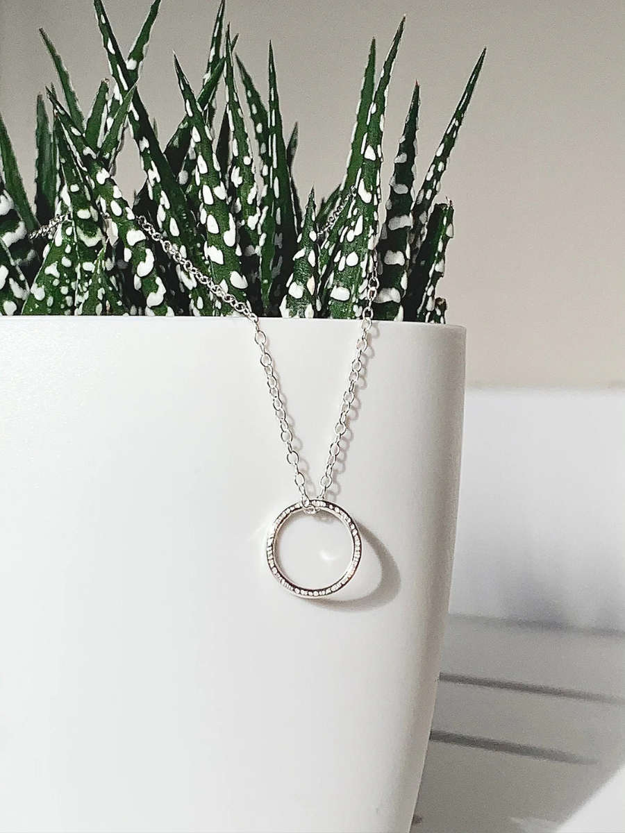 Silver Hammered Circle Necklace