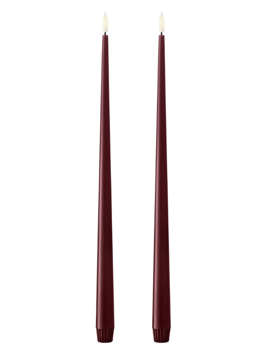 Ester & Erik Deep Wine LED Tapered Candle (Col.44/2) 40cm - Set of 2