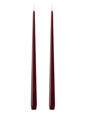 Ester & Erik Deep Wine LED Tapered Candle (Col.44/2) 40cm - Set of 2