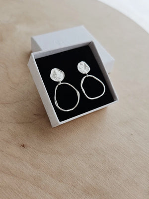 Fawn & Rose Silver Molten Stud Organic Drop Earrings