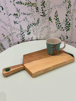 Cornish Oiled Ash Chopping Board With Handle Green Detail