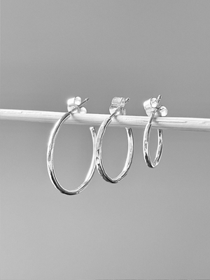 Silver Hammered Circle Hoop Earrings