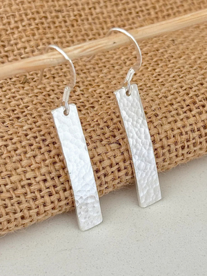 Silver Hammered Bar Earrings