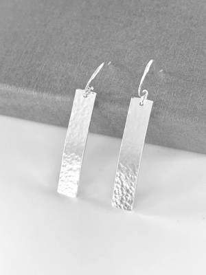Silver Hammered Bar Earrings
