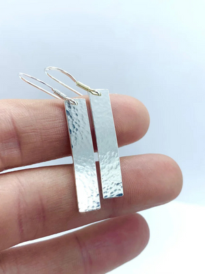 Silver Hammered Bar Earrings