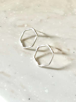 Silver Hexagon Stud Earrings - Cloudberry Living