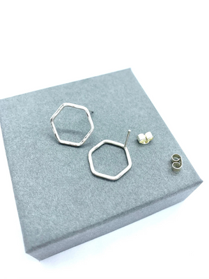 Silver Hexagon Stud Earrings - Cloudberry Living