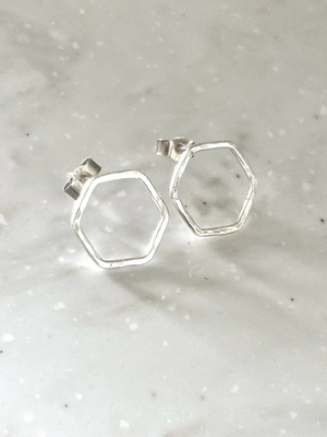 Silver Hexagon Stud Earrings - Cloudberry Living