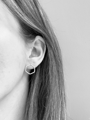 Silver Hexagon Stud Earrings - Cloudberry Living