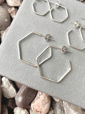Silver Hexagon Hoop Earrings - Cloudberry Living