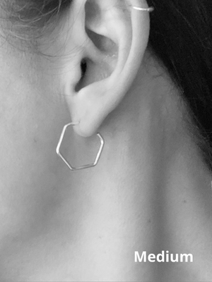 Silver Hexagon Hoop Earrings