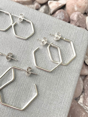 Silver Hexagon Hoop Earrings
