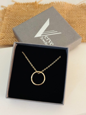 Gold Fill Hammered Circle Necklace