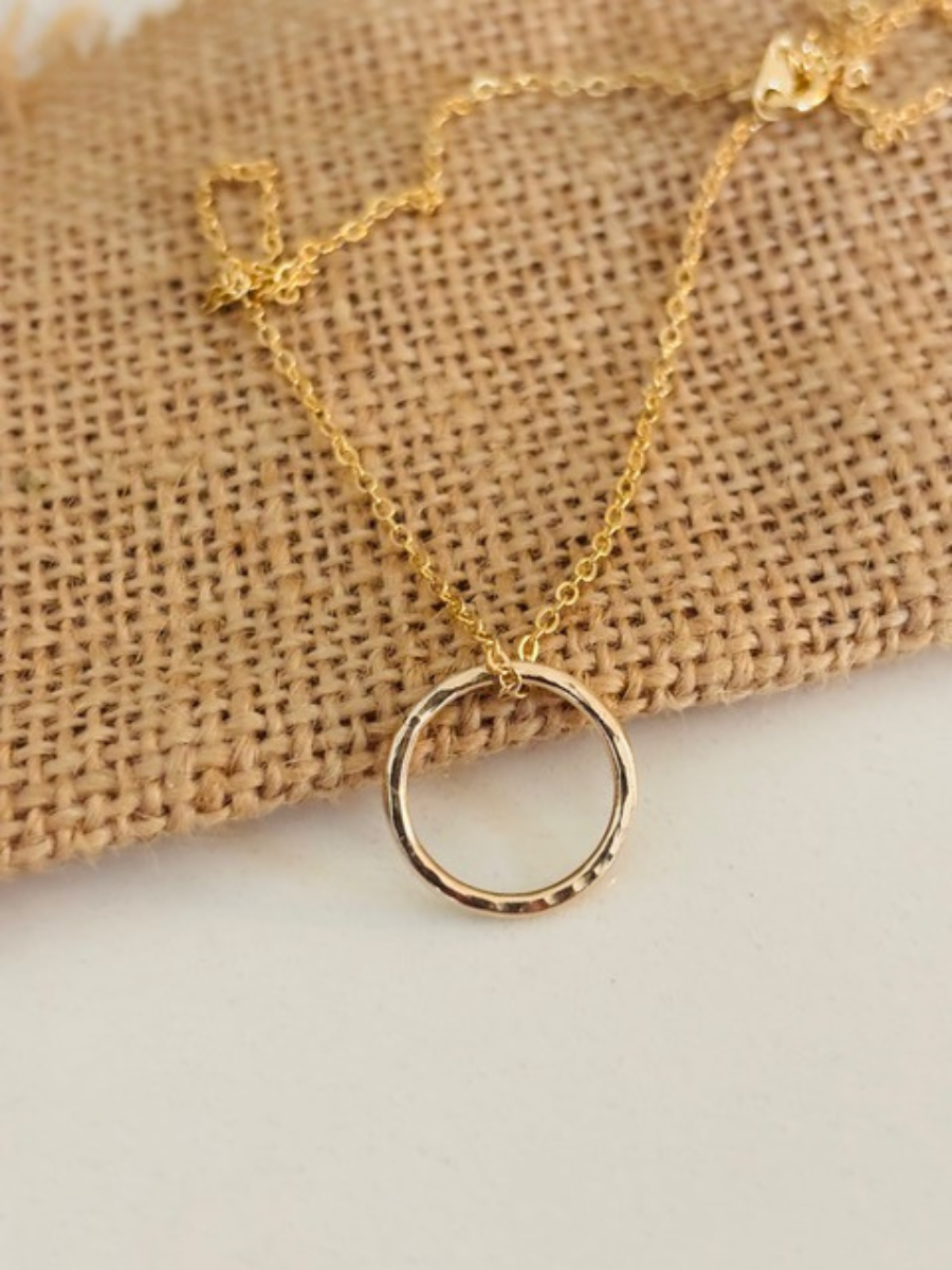 Gold Fill Hammered Circle Necklace