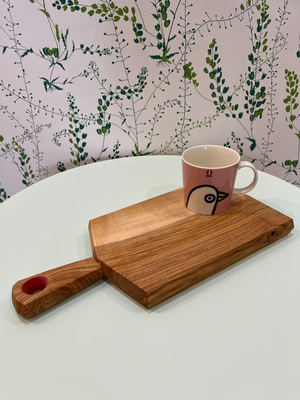 Cornish Oiled Ash Chopping Board With Handle Pink Detail