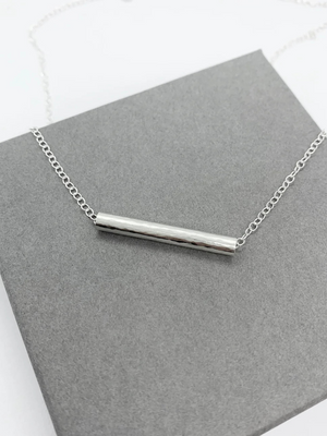 Silver Hammered Tube Bar Necklace