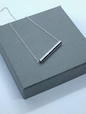 Silver Hammered Tube Bar Necklace