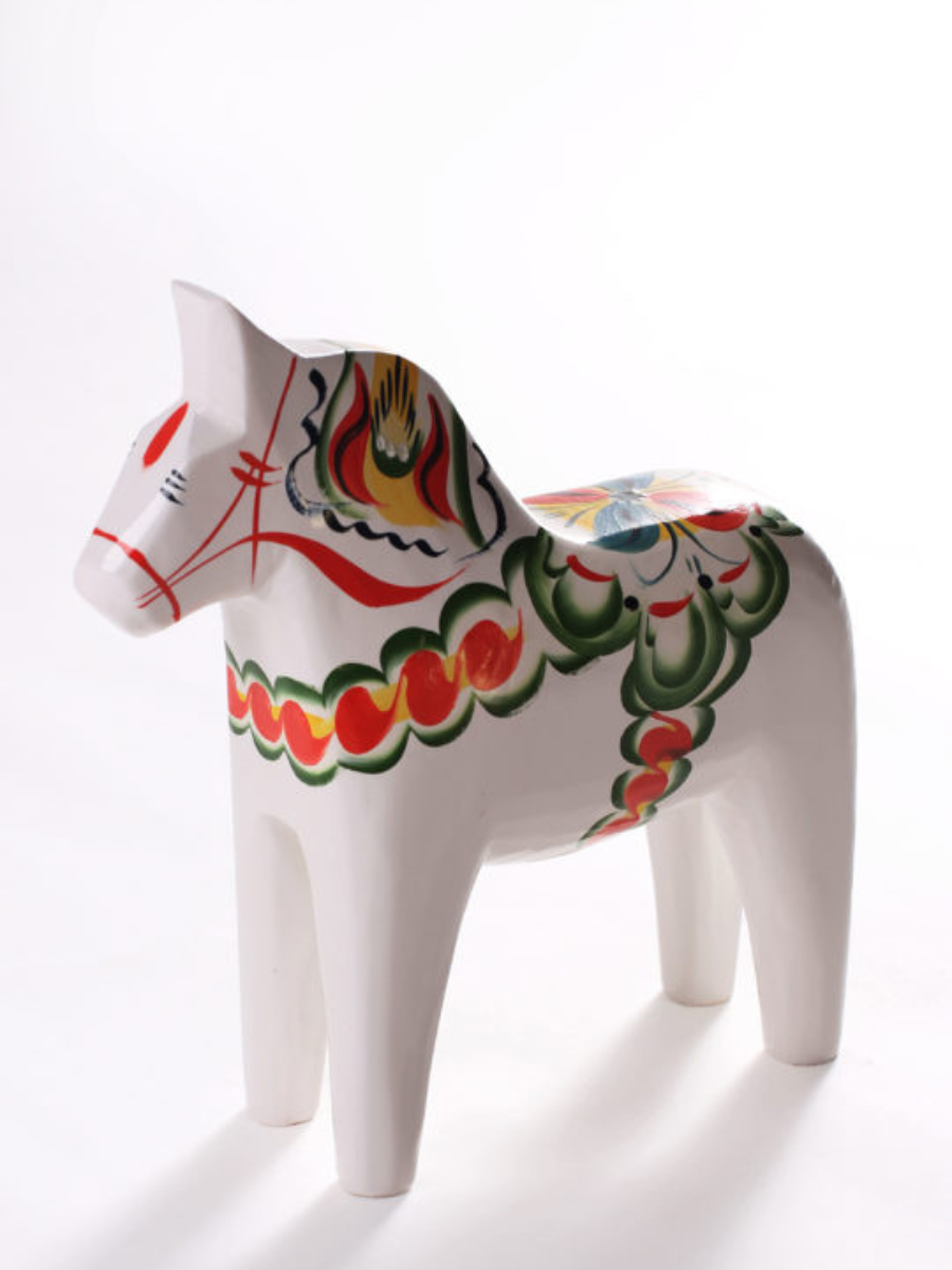 Traditional Swedish Handmade Dala Horse White