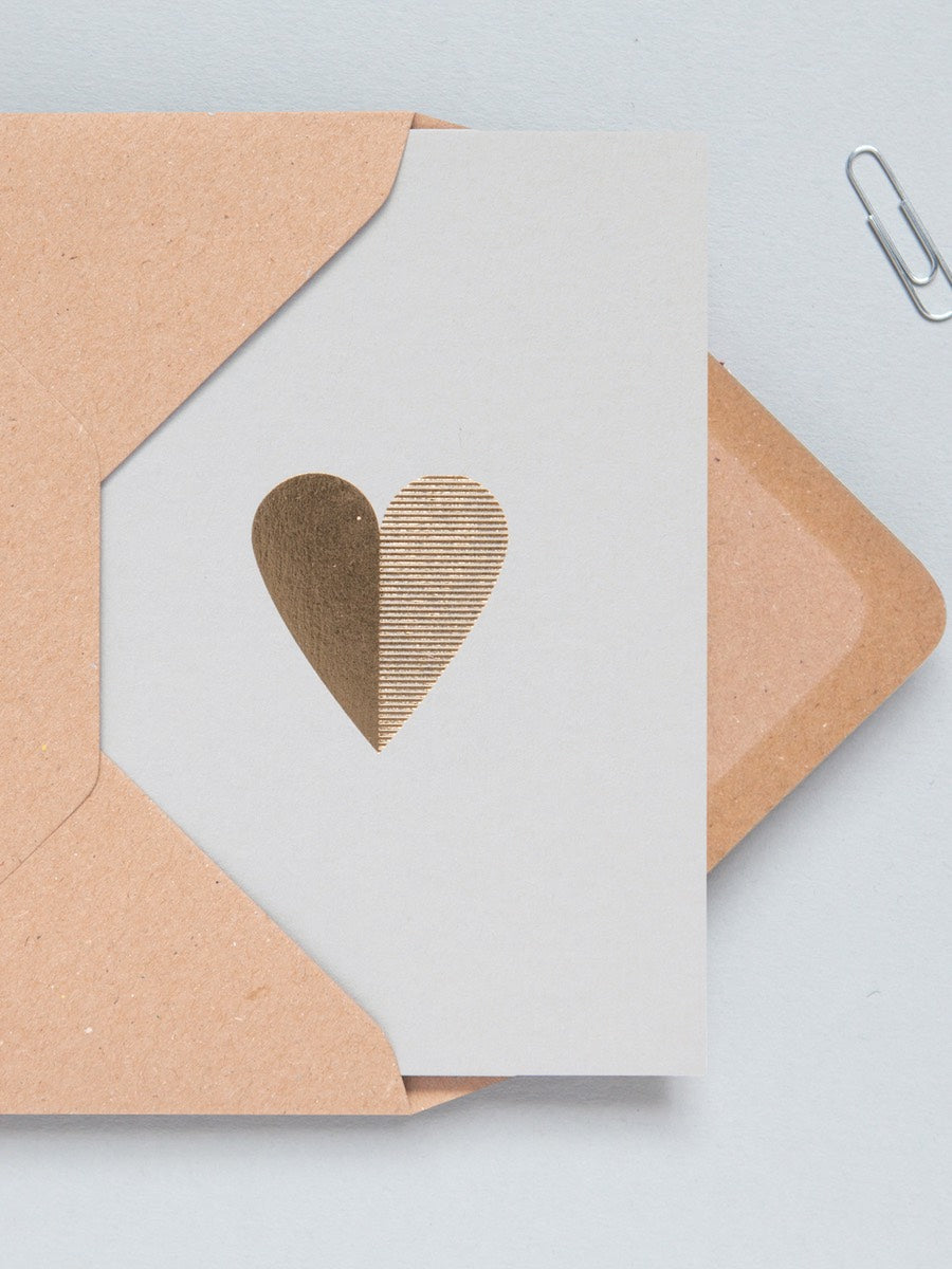 Ola Studio Foil Blocked Heart Card Brass on Grey - Cloudberry Living