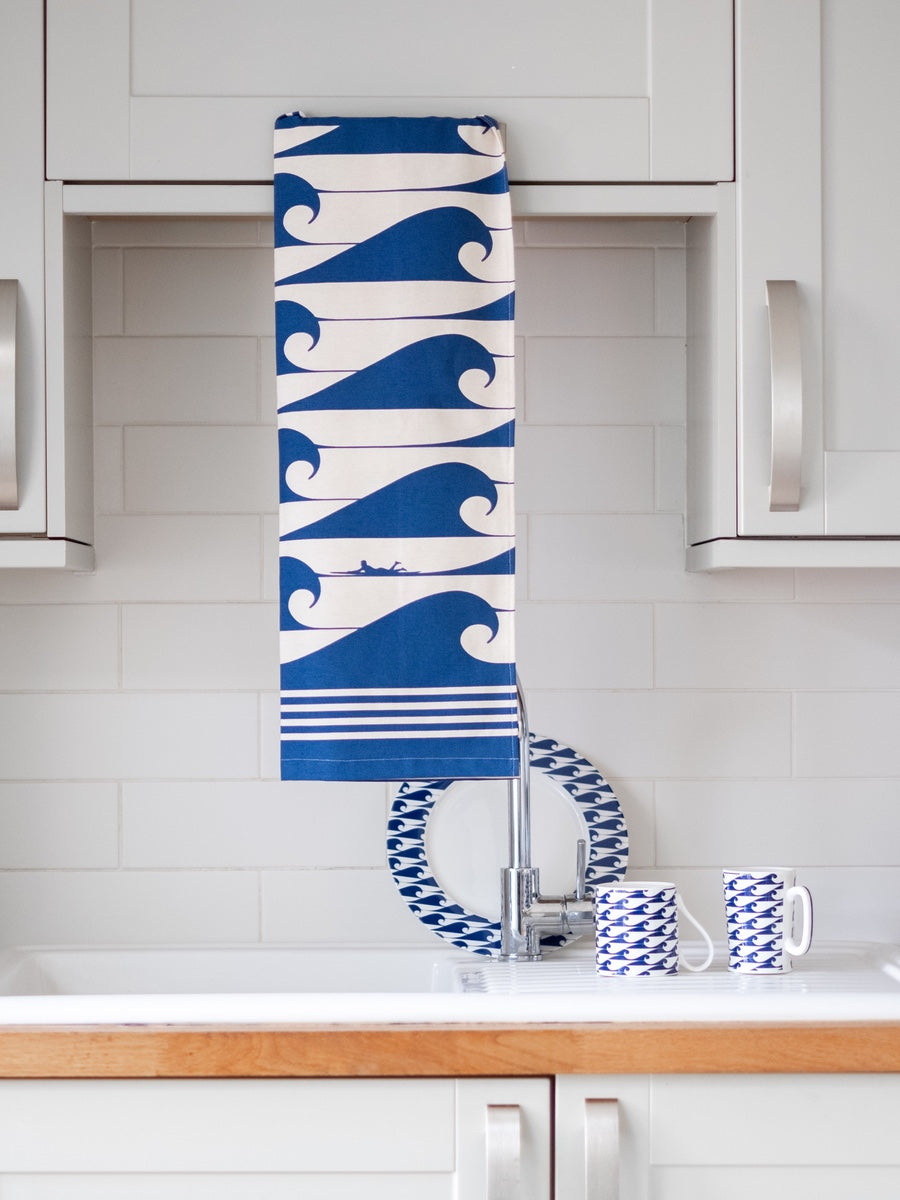 The Cornish Surfer Luxury Organic Tea Towel Daymer Blue - Cloudberry Living