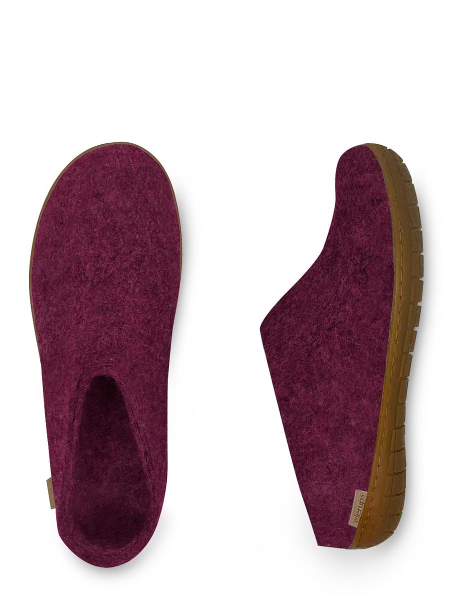 Glerups Danish Felt Slippers Unisex Cranberry Rubber Sole - Cloudberry Living