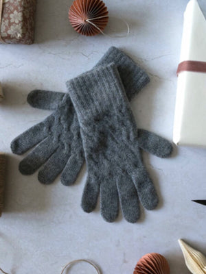 Cashmere Cable Knit Gloves Light Grey - Cloudberry Living