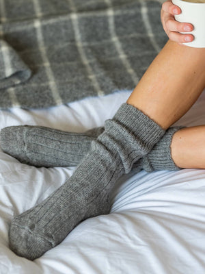 Alpaca Bed Socks Grey - Cloudberry Living