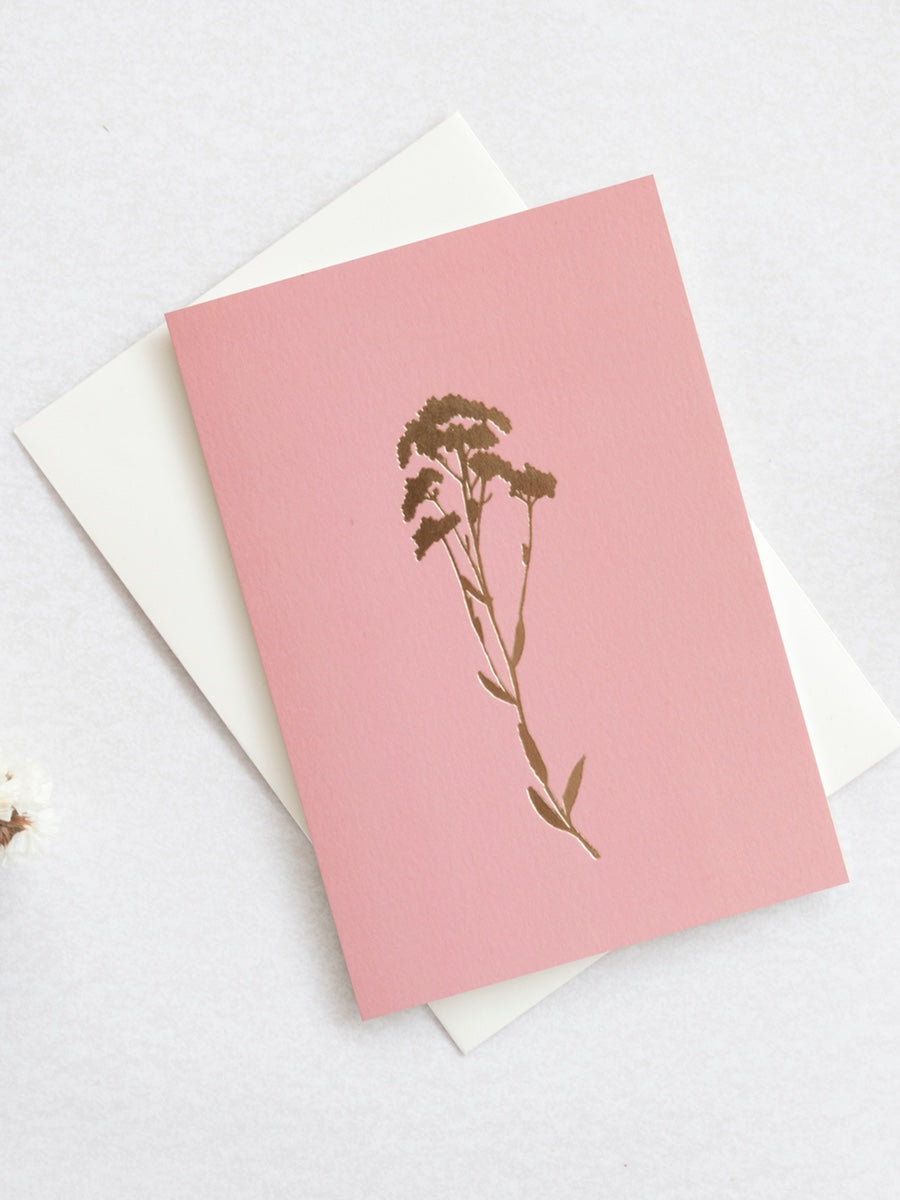 Ola Studio Foil Blocked Sweet Alyssum Card Brass on Rose - Cloudberry Living