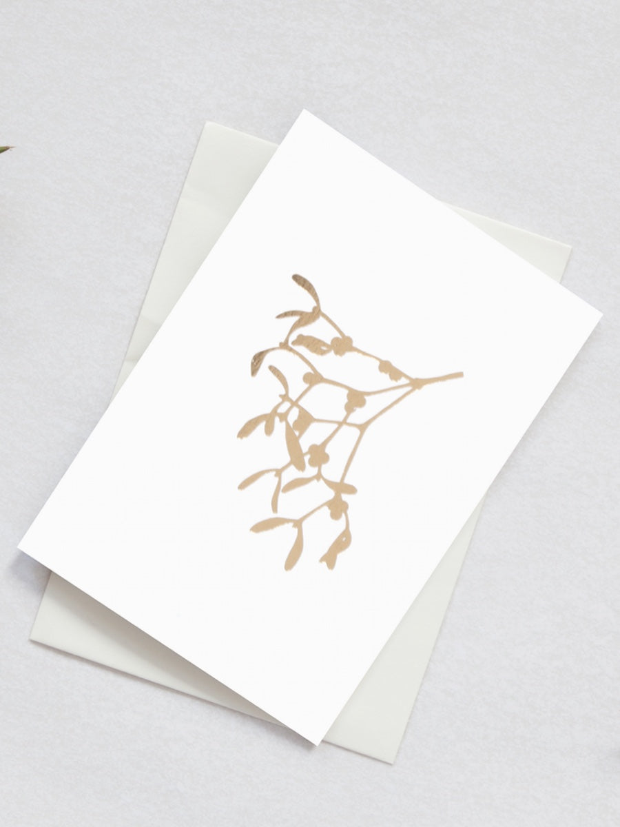 Ola Studio Foil Blocked Mistletoe Card Brass on Ivory - Cloudberry Living