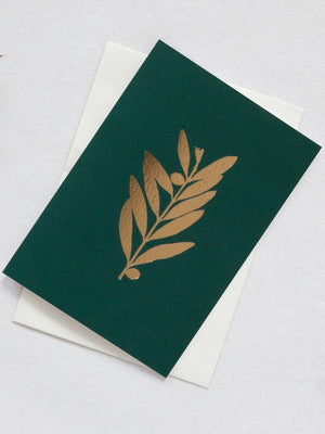Ola Studio Foil Blocked Olive Card Brass on Dark Green - Cloudberry Living