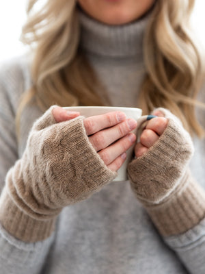 Cashmere Cable Knit Hand Warmers Fawn - Cloudberry Living
